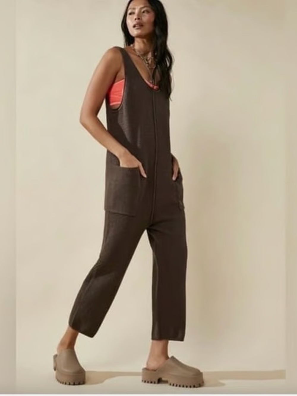 Free People Brown Knit Hailee Sweater Sleeveless Jumpsuit Size XS